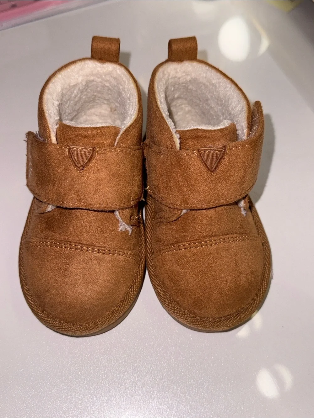 PAWZ Tan Suede Kids Cozy-Fleece Boots with Velcro Strap